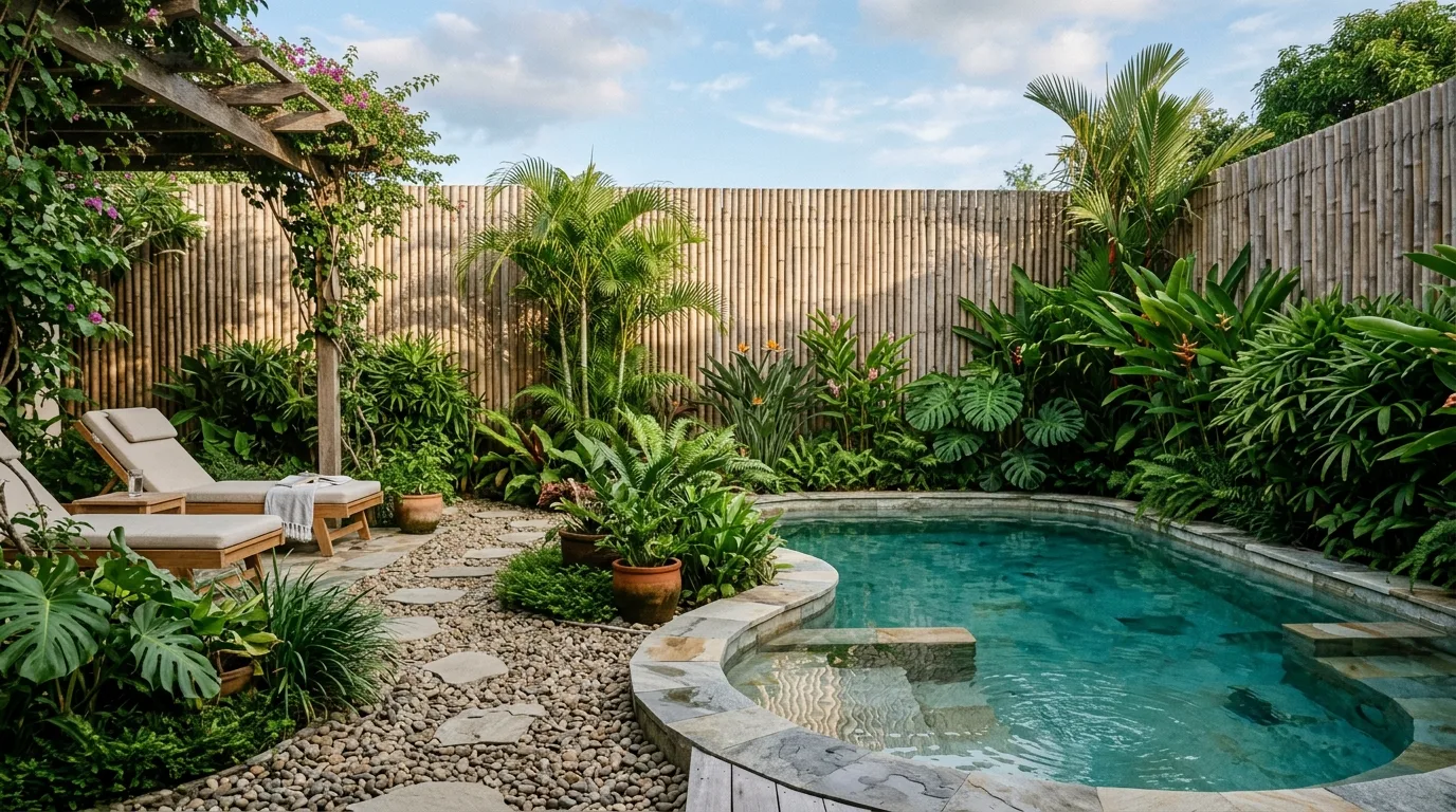 Pool Area With Bamboo Fencing